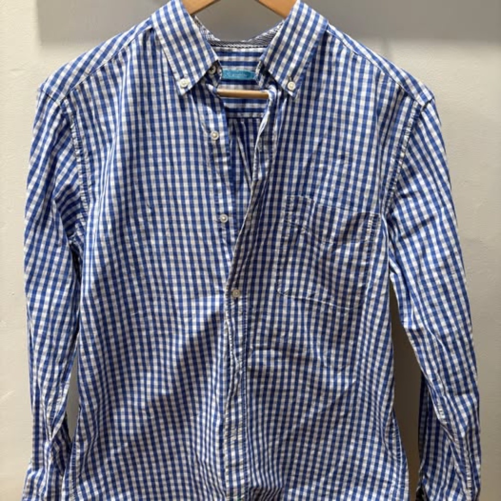 J McLaughlin white/blue/navy gingham shirt